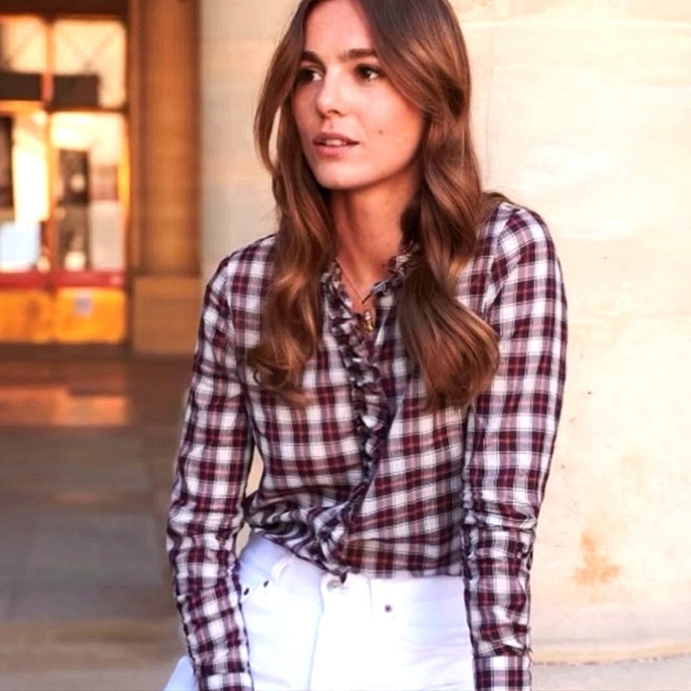 Sezane Solange ecru rouge blouse XS NWOT - Picture 2 of 7